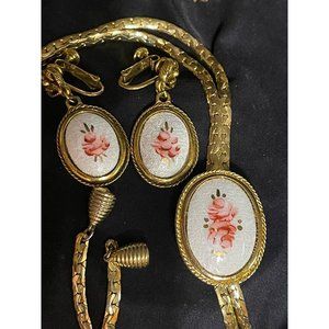 Goldette Semi Parure Enamel Roses